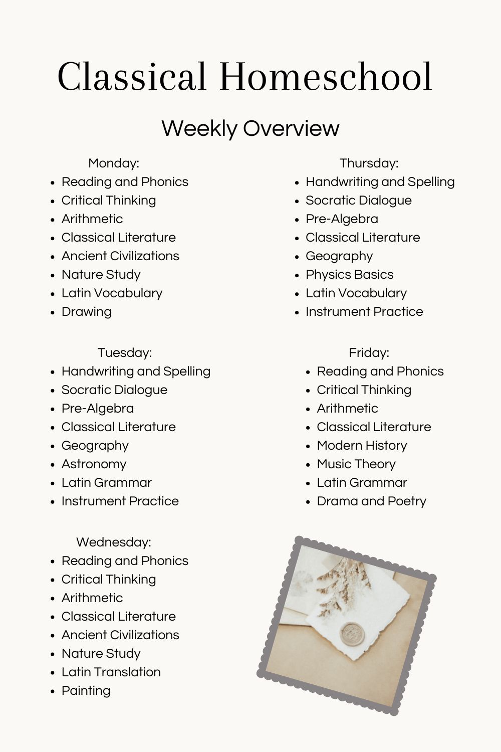 classical homeschool weekly schedule